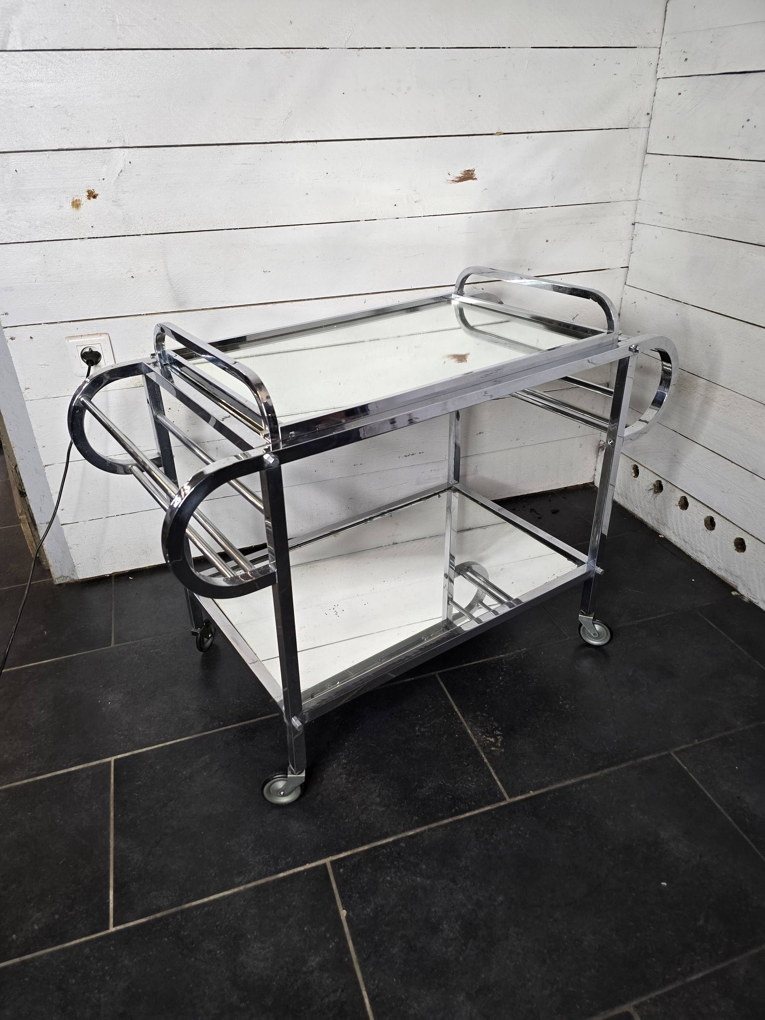 Art Deco trolley on wheels in chromed metal, 1930s