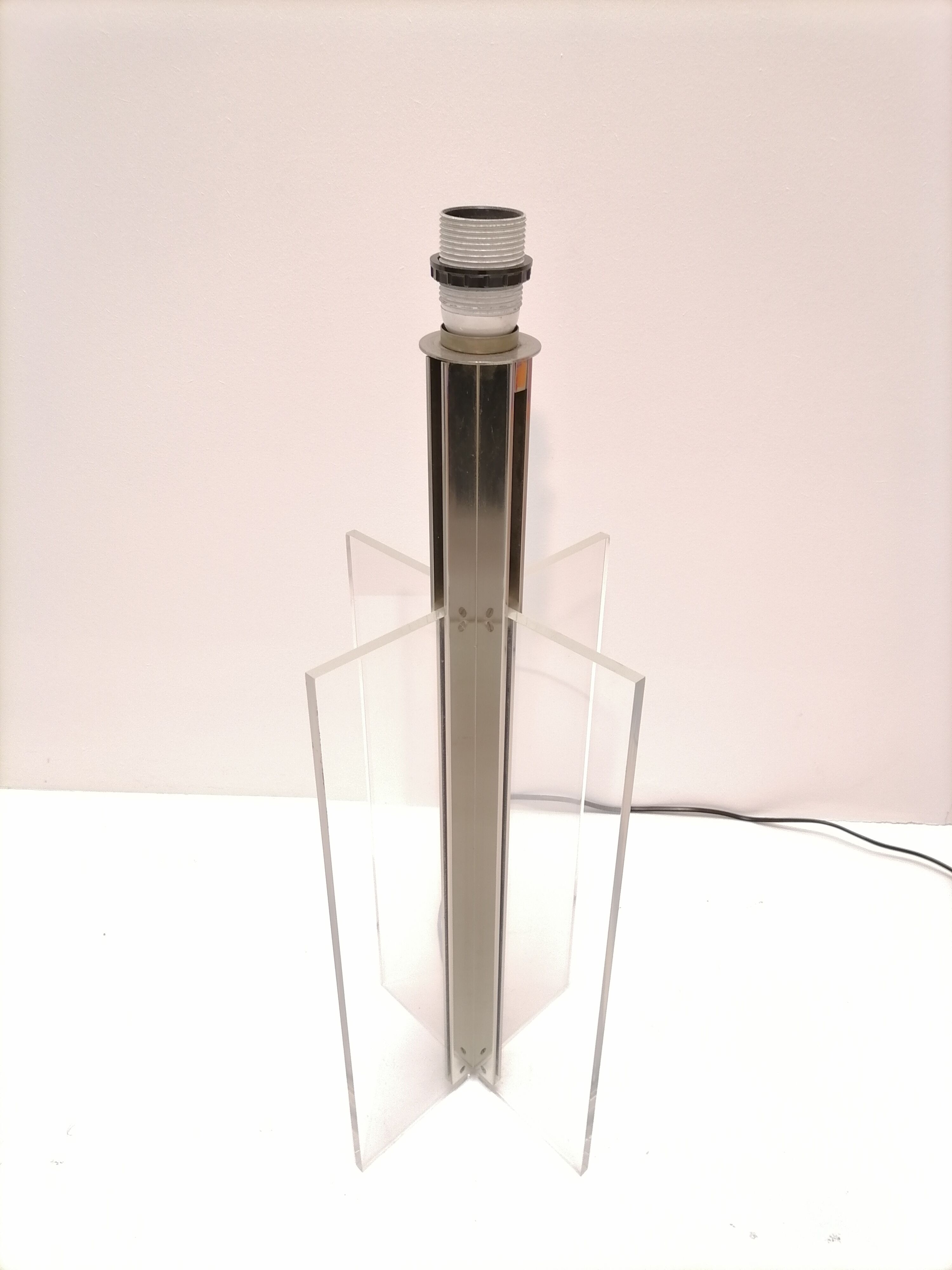 Large stainless steel and plexiglass lamp 1970 france