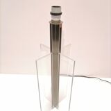 Large stainless steel and plexiglass lamp 1970 france