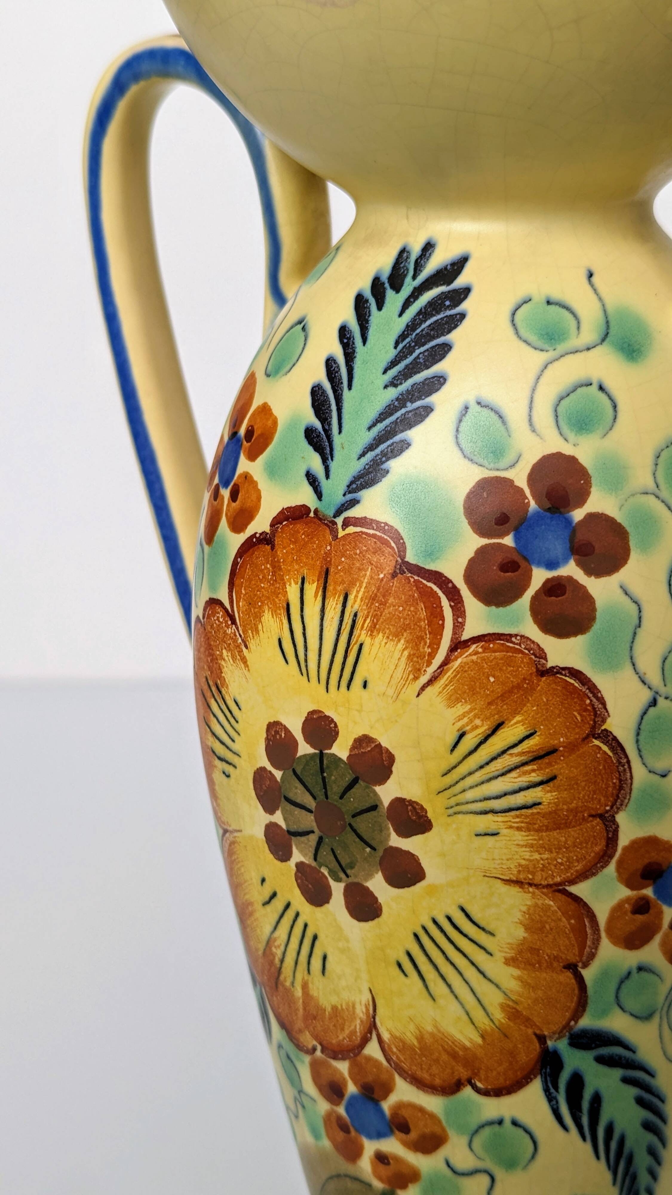 Amphora Vase Ceramic Gouda Holland - Rubens hand painted flower motif - Model 1035