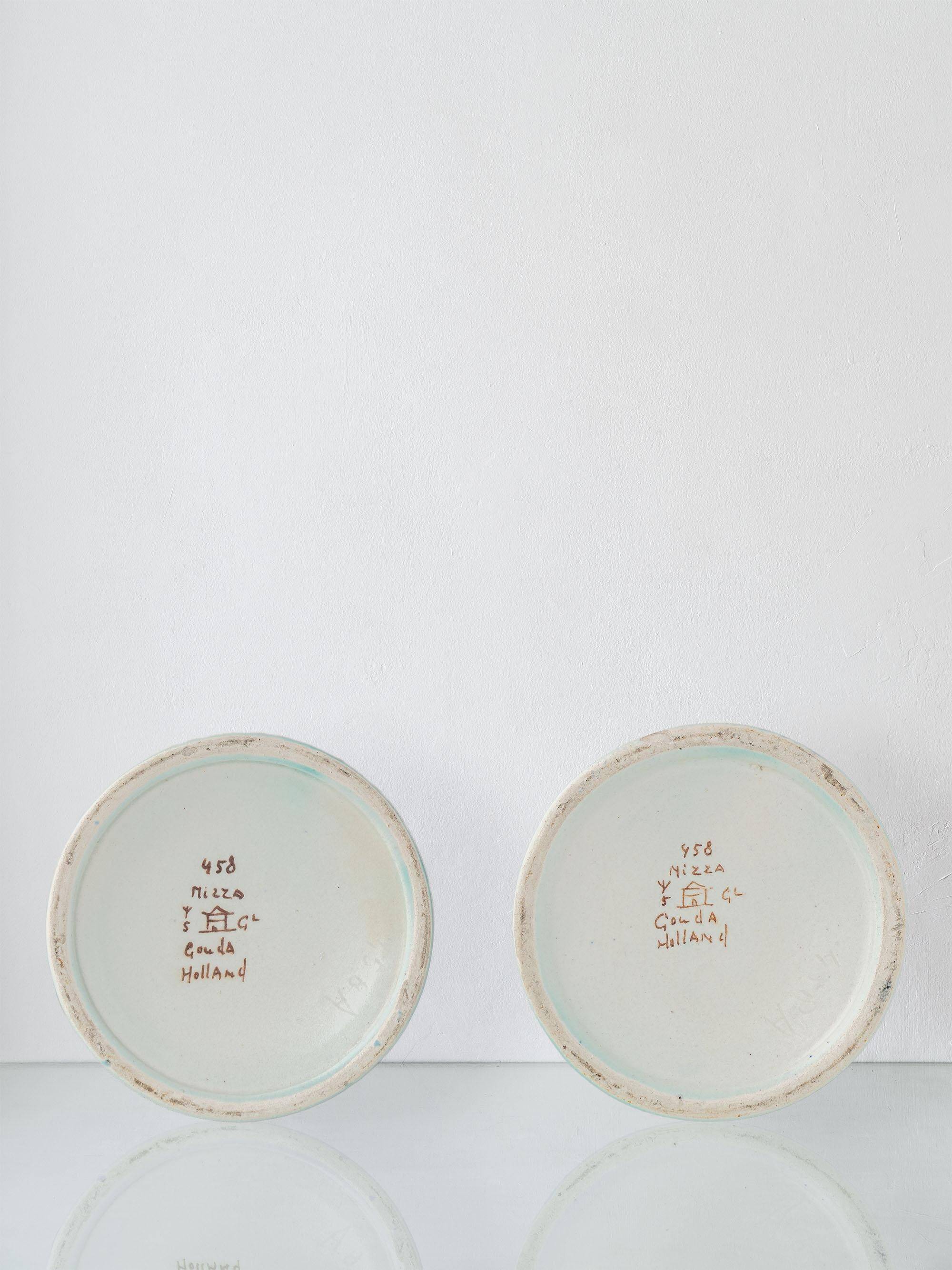 Pair of coloured ceramic table lamps in Art Nouveau style, 1918, with new shades.