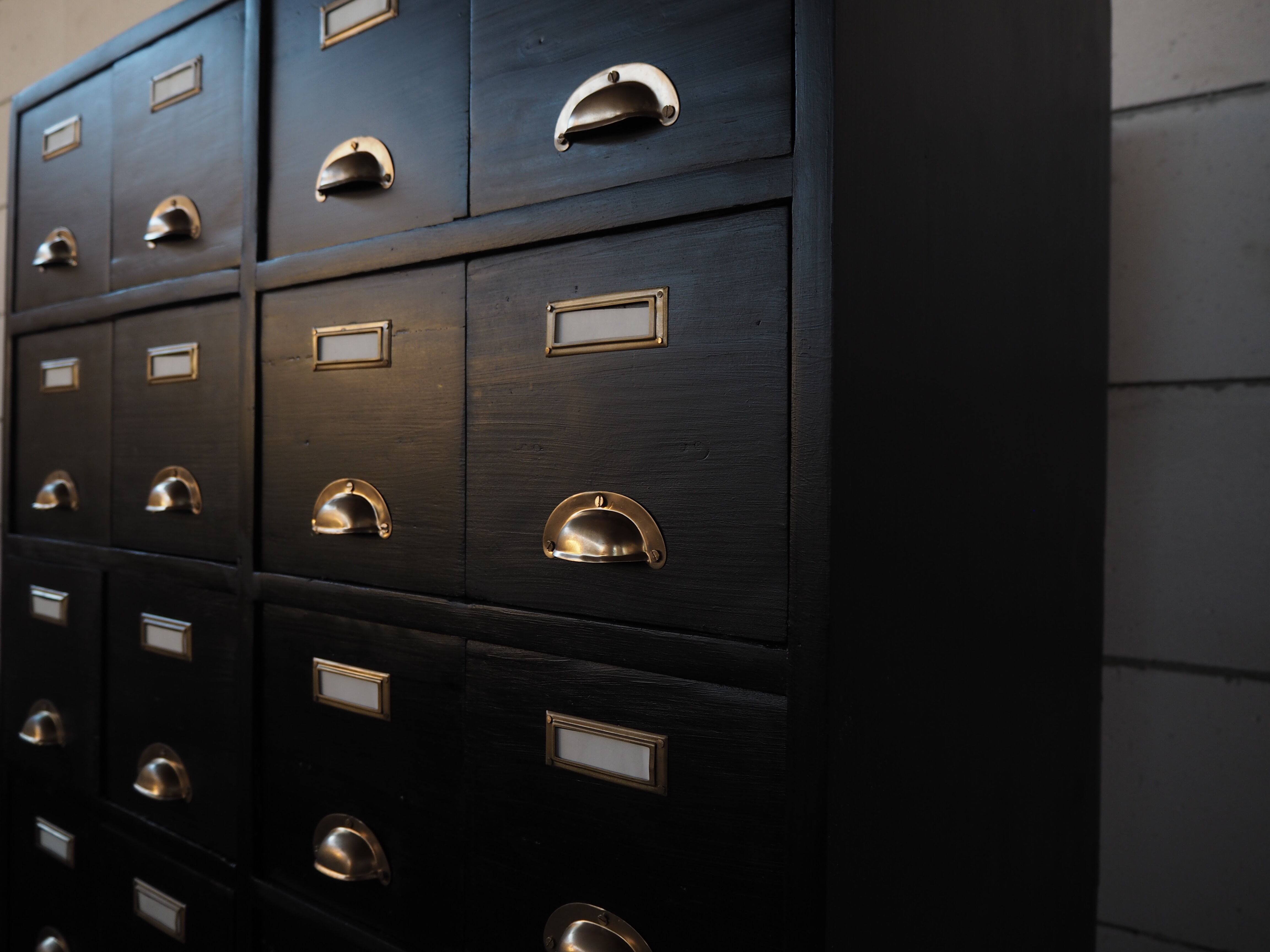Vintage industrial wooden chest of drawers, apothecary, filling cabinet, 1930s