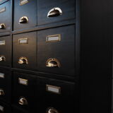 Vintage industrial wooden chest of drawers, apothecary, filling cabinet, 1930s