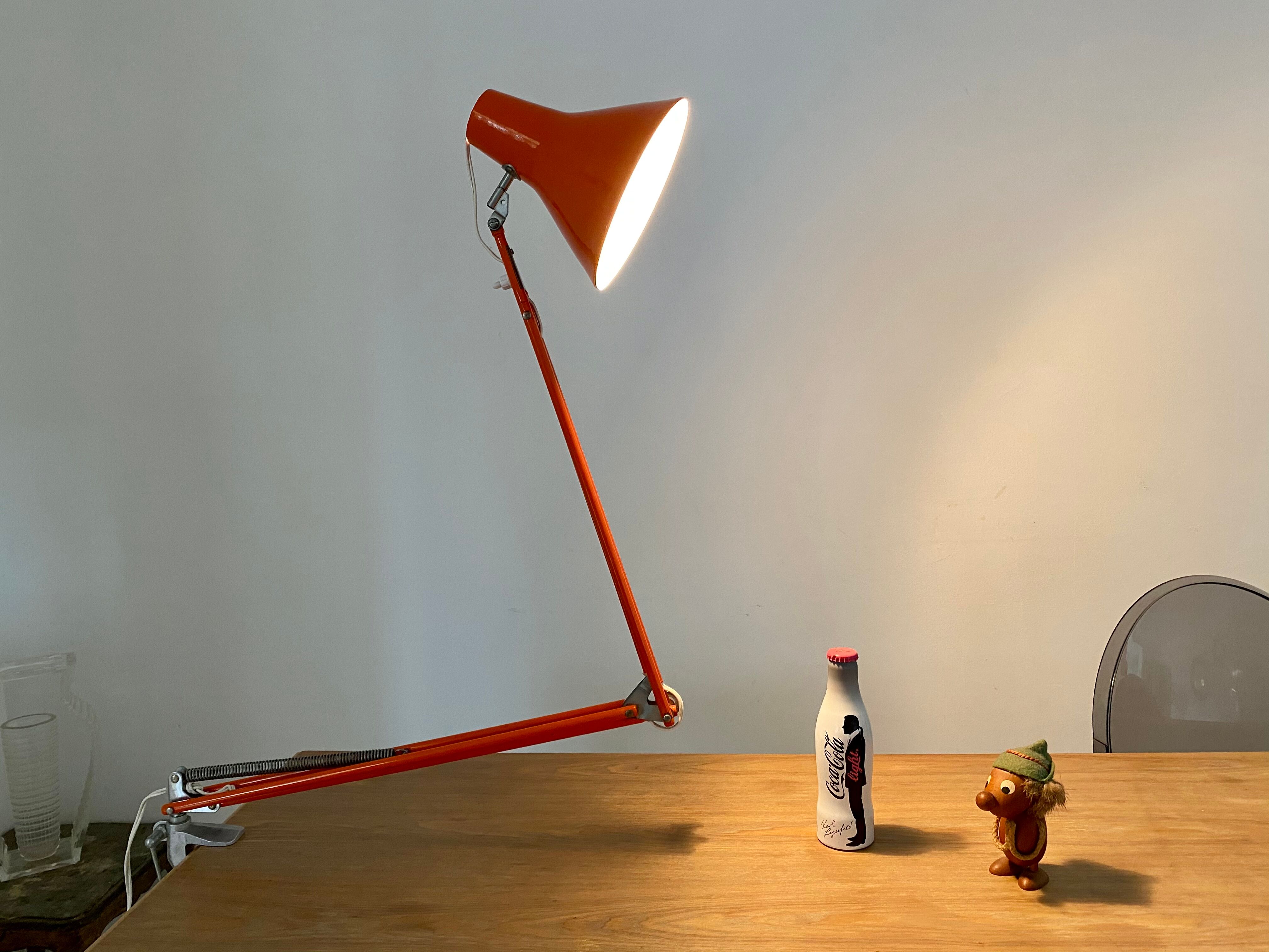 Office lamp architect aluminor France vintage 70s orange