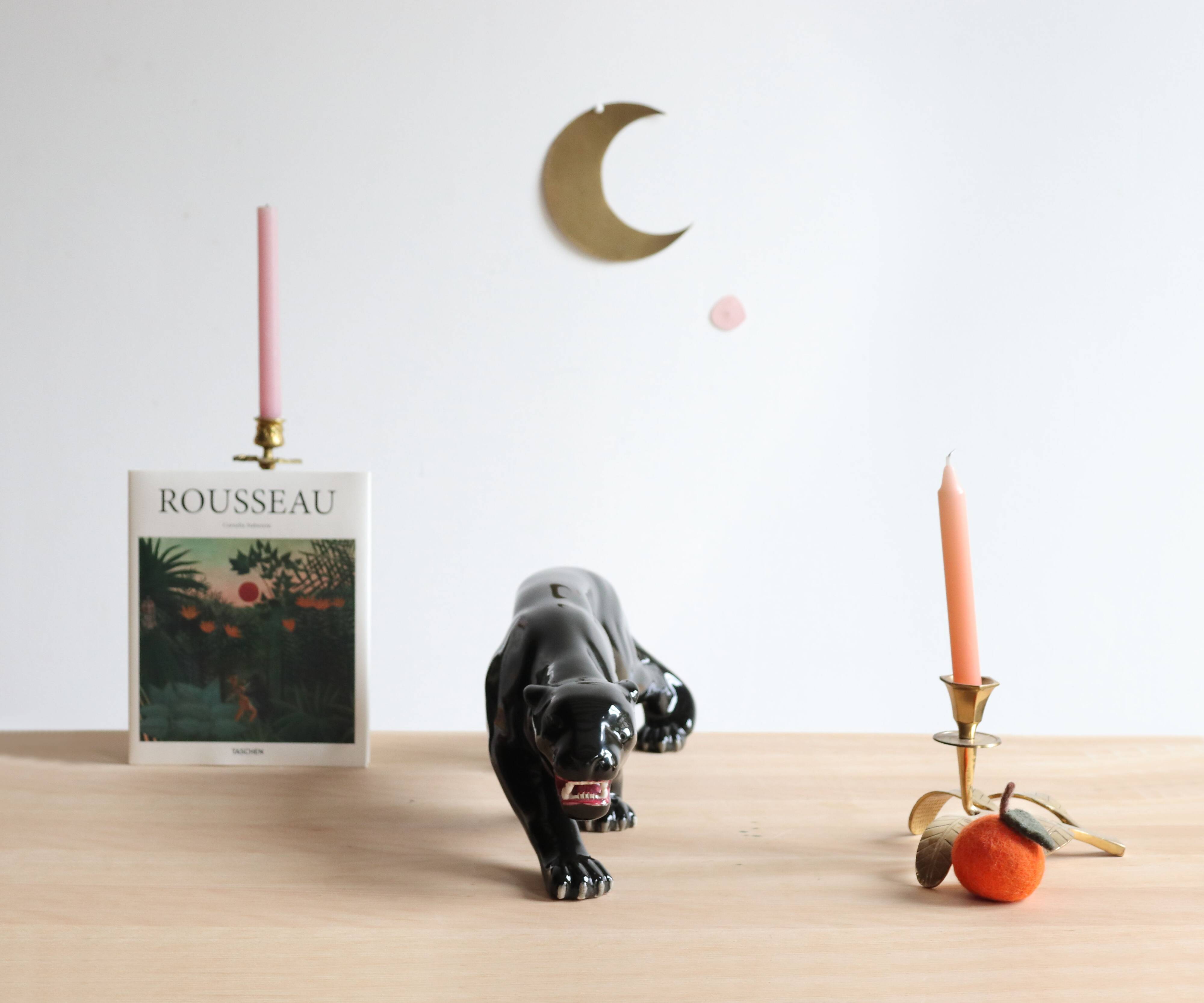 Art Deco ceramic black panther, 60cm sculpture