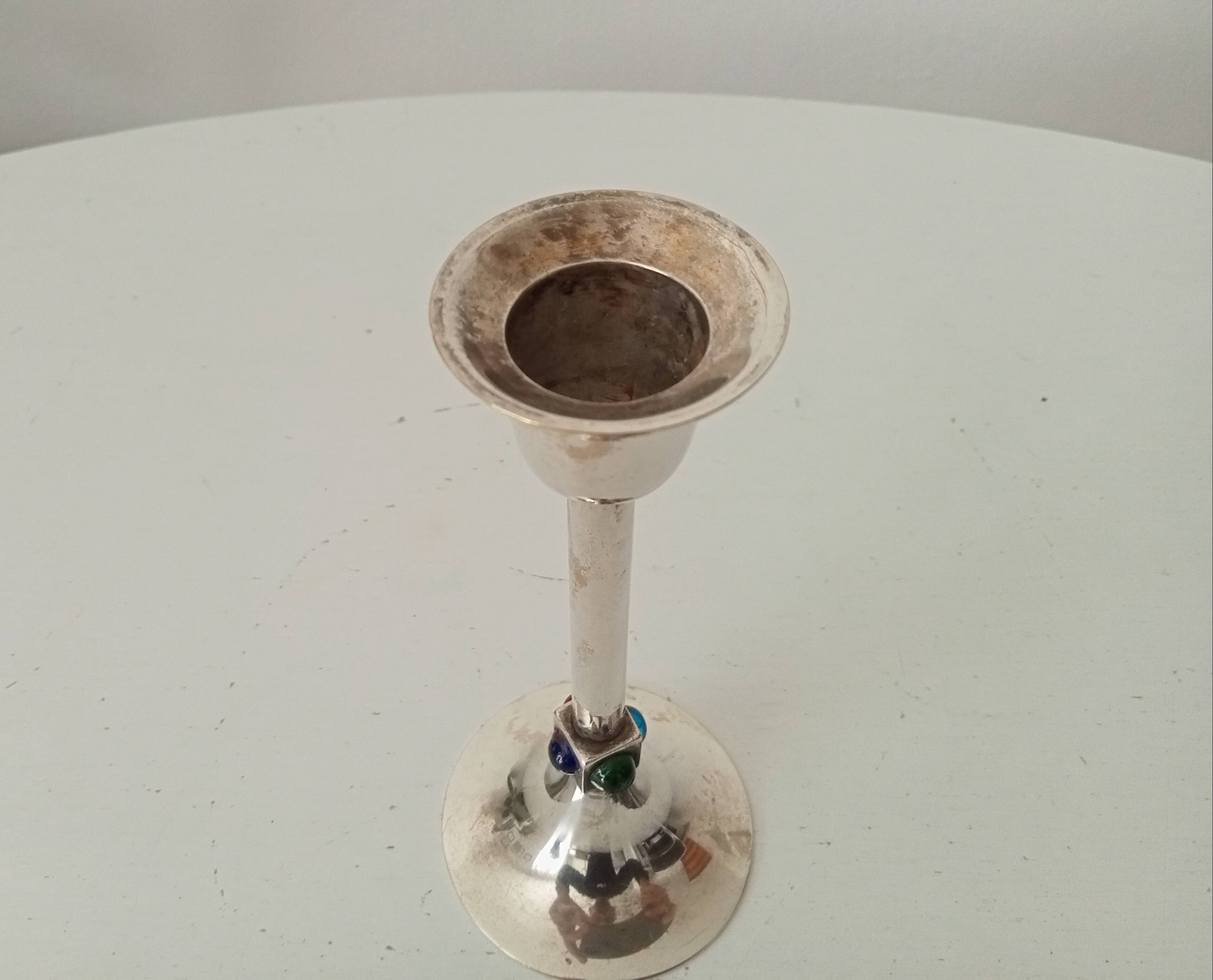 Vintage silver metal candle holder