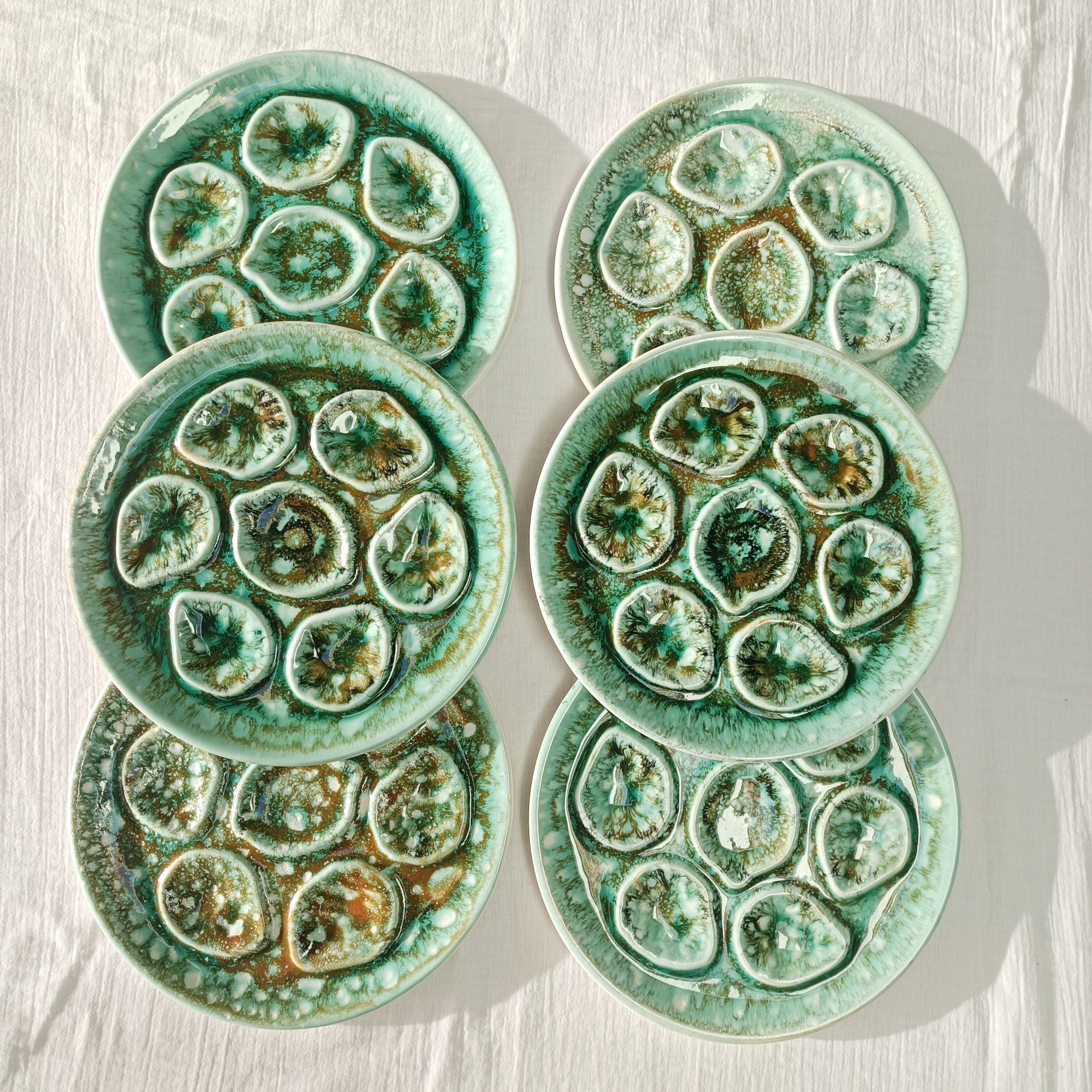 Set of 6 Niderviller oyster plates, moss décor