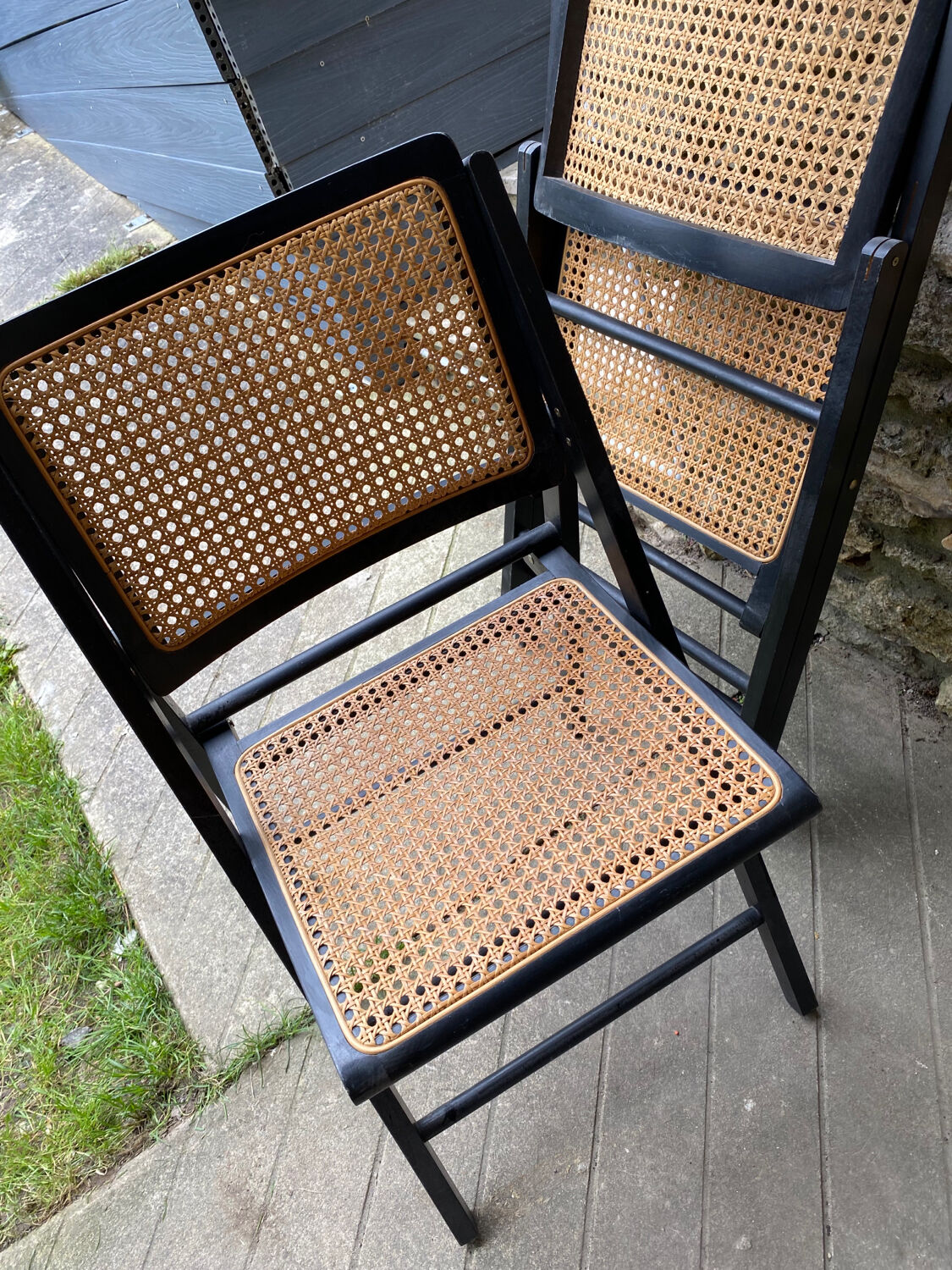 2 folding chairs in canning and wood