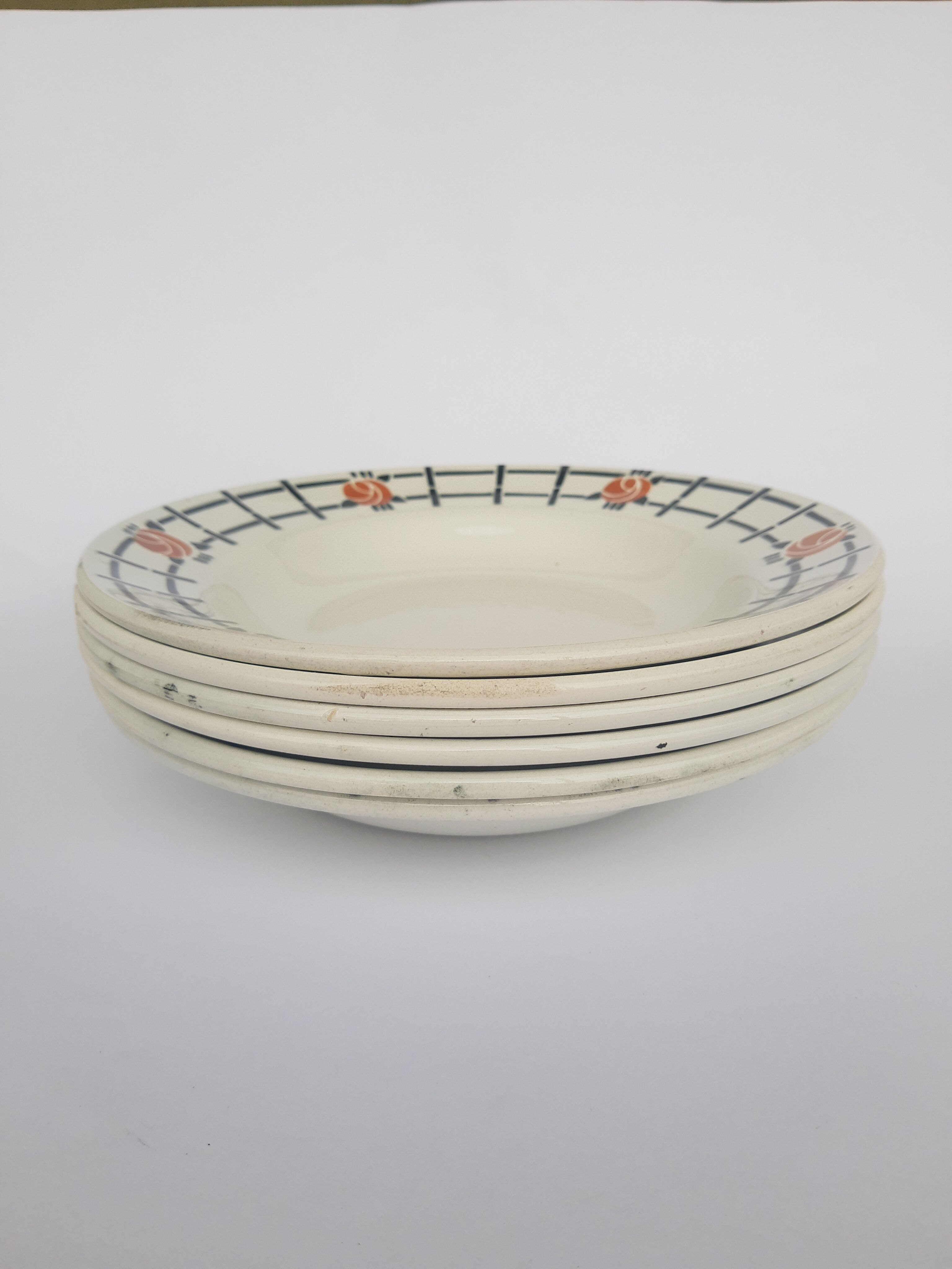 Set of 6 old St Amandinoise St Amand vintage soup plates
