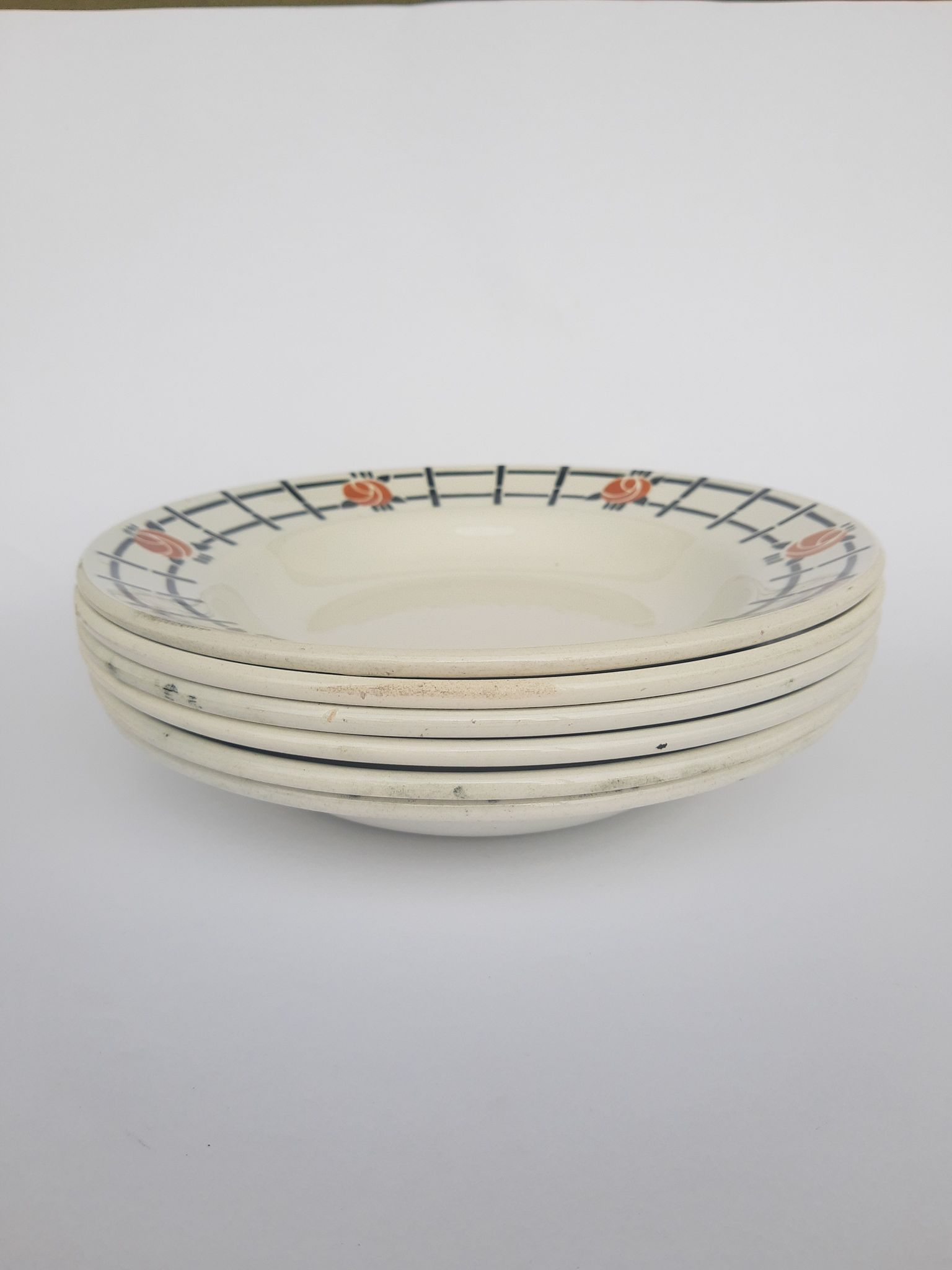 Set of 6 old St Amandinoise St Amand vintage soup plates