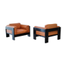 Pair of Bastiano armchairs in cognac leather by Tobia Scarpa for Gavina, Italy 1970s