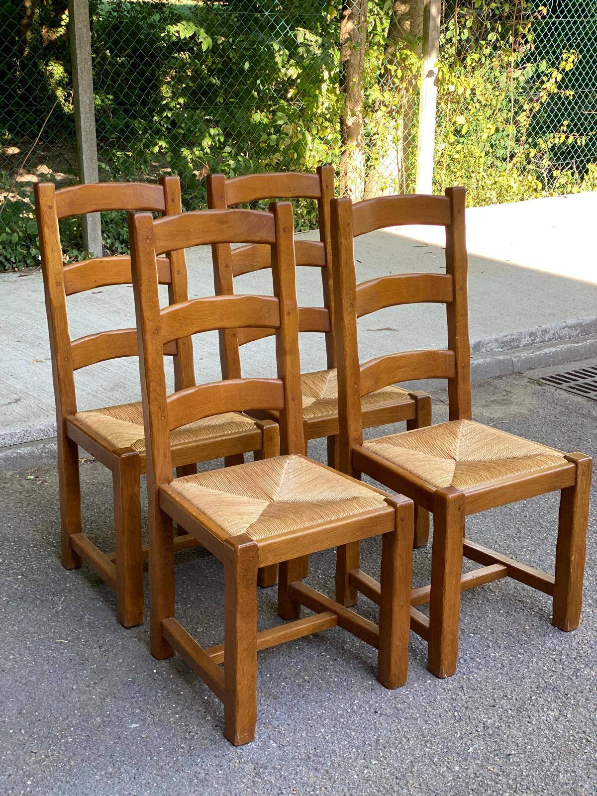 4 chaises à manger bois massif chêne paillées type ferme