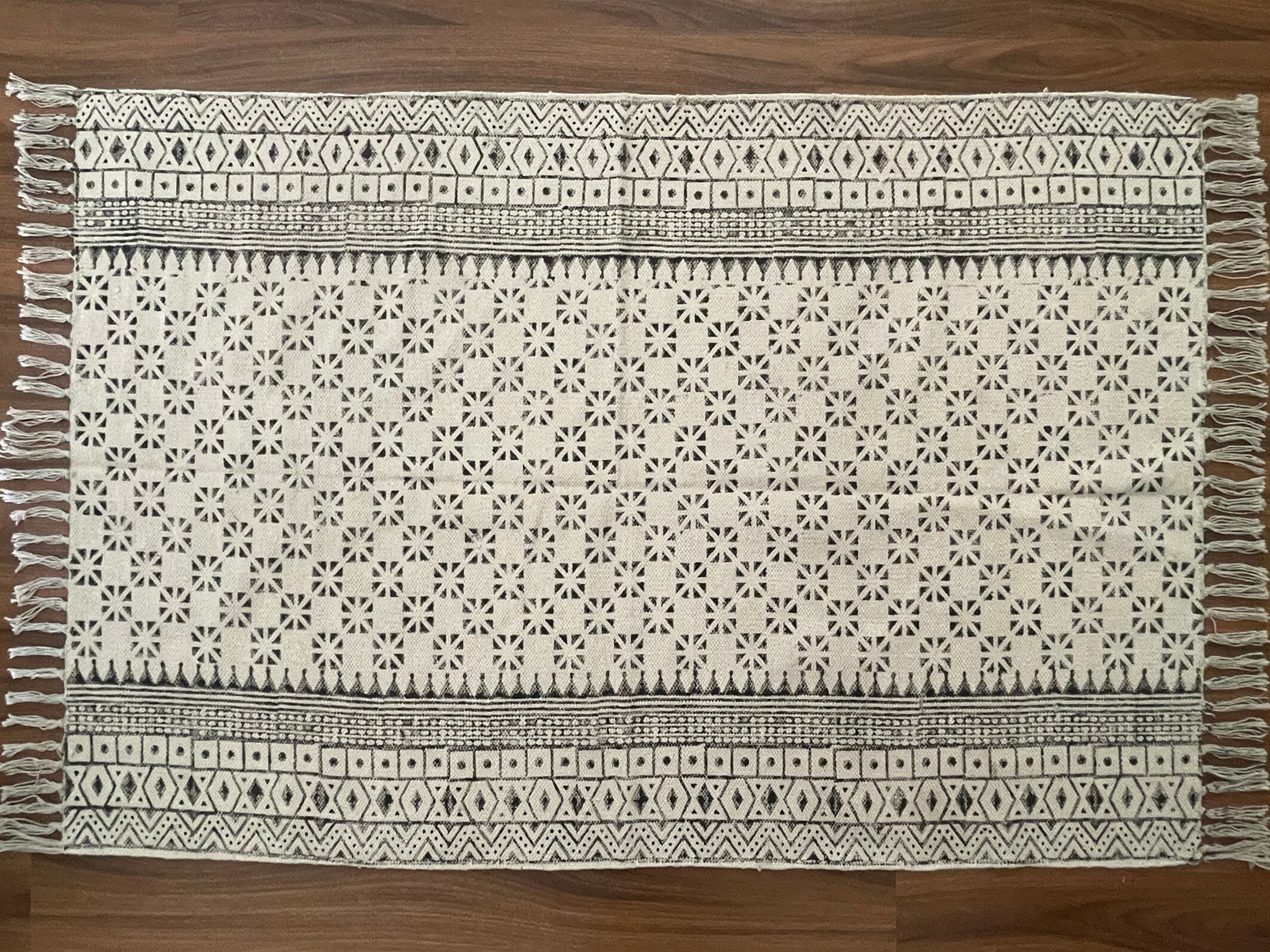 Cotton hand weaved hand block printed picnic rug