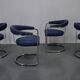 Anton Lorenz for Thonet "Ss33" Set of 4 chrome Armchairs in blue fabric , 1970s