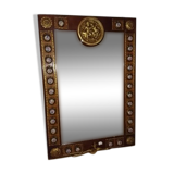 Mirror in gilded bronze and mahogany wood Medallion porcelain decoration.