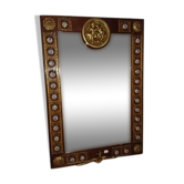 Mirror in gilded bronze and mahogany wood Medallion porcelain decoration.