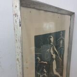 Linocut skating art deco painting - vintage sport - ice skates