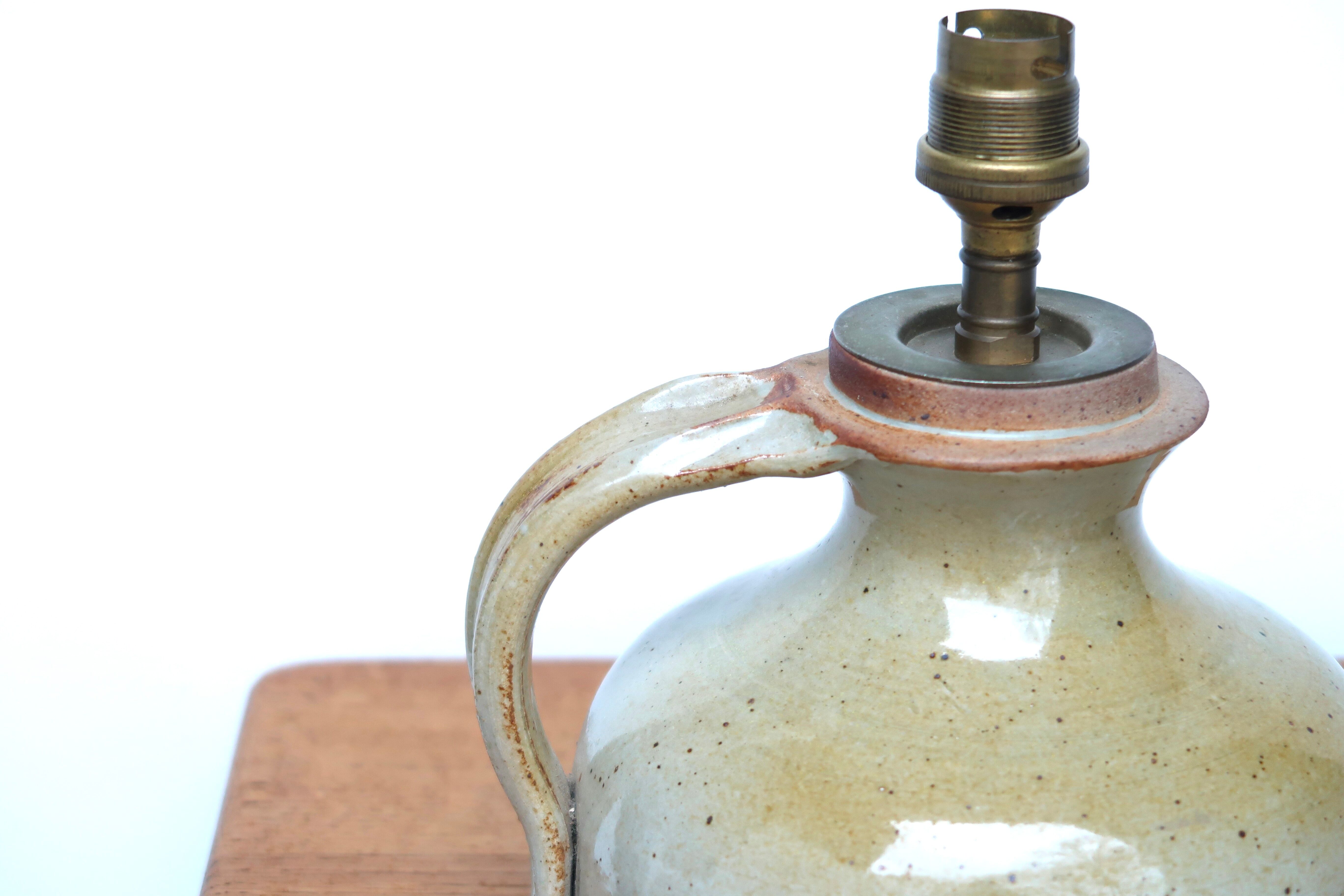 Sandstone lamp, wool lampshade, 60s