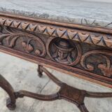 Louis XV style game table in solid oak and richly decorated marble