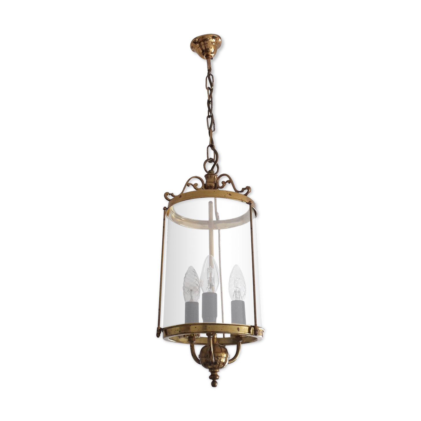 Old entrance hall lantern - 3 fires - convex glass - 50s