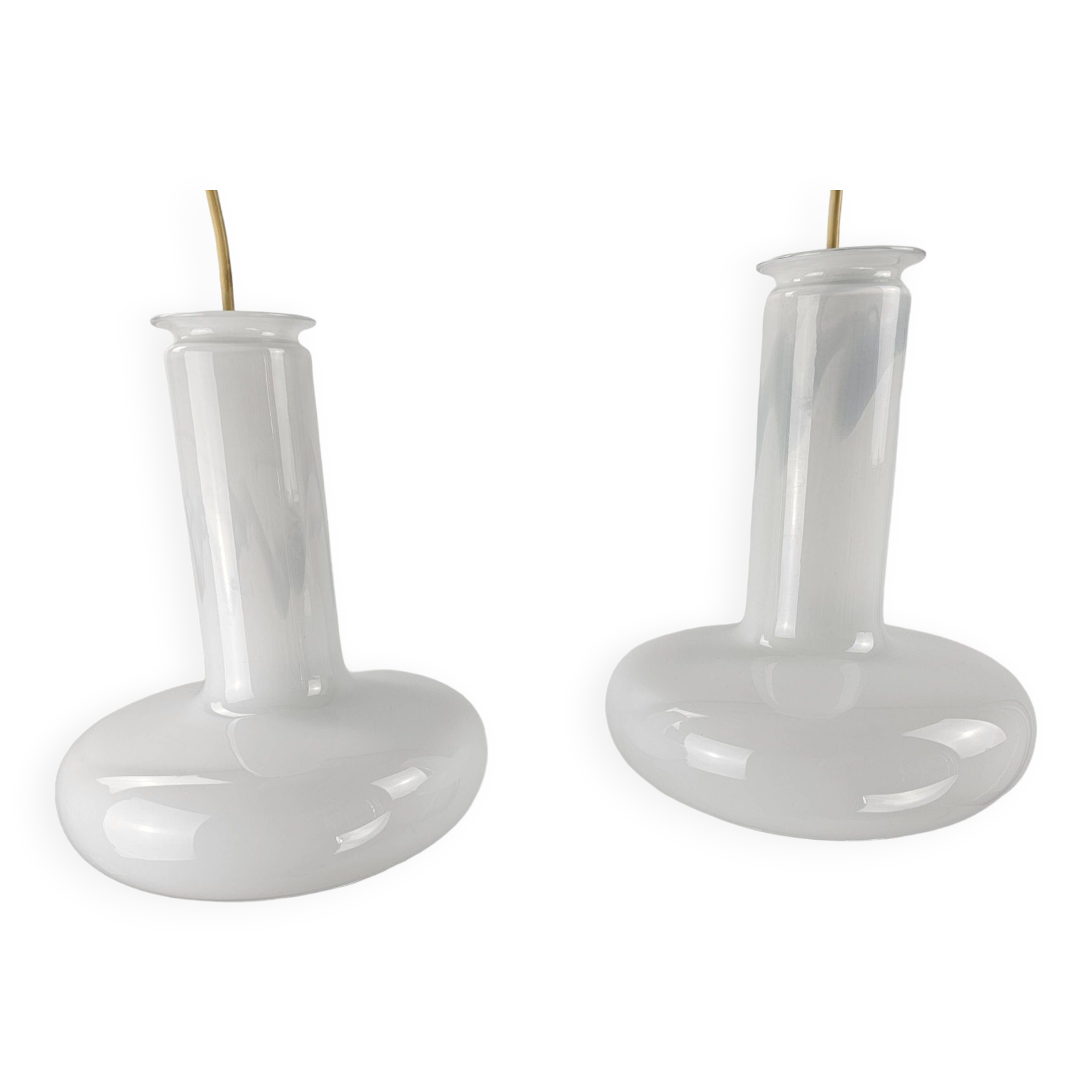 Pair of vintage Danish "Blues" opal glass pendant lamps by Sidse Werner for Holmegaaard, 1980s