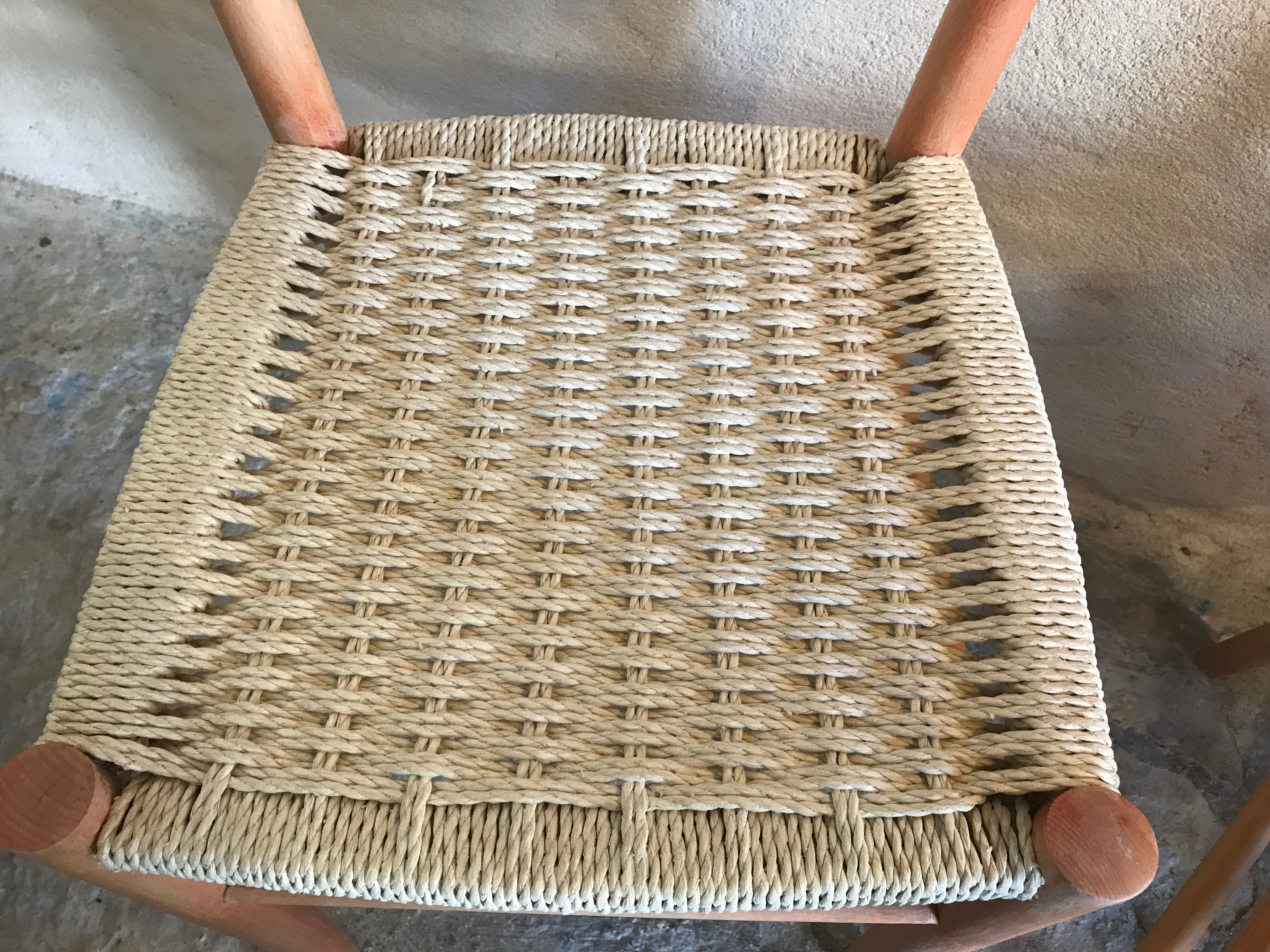 Pair of vintage chairs 1960-80's in beech braided rope
