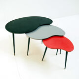 Colourful set of 1950s kidney shaped nesting tables