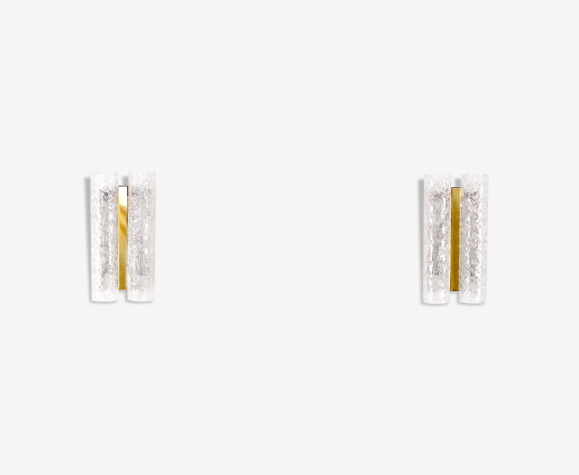 Paire d'appliques verre tubulaires et laiton