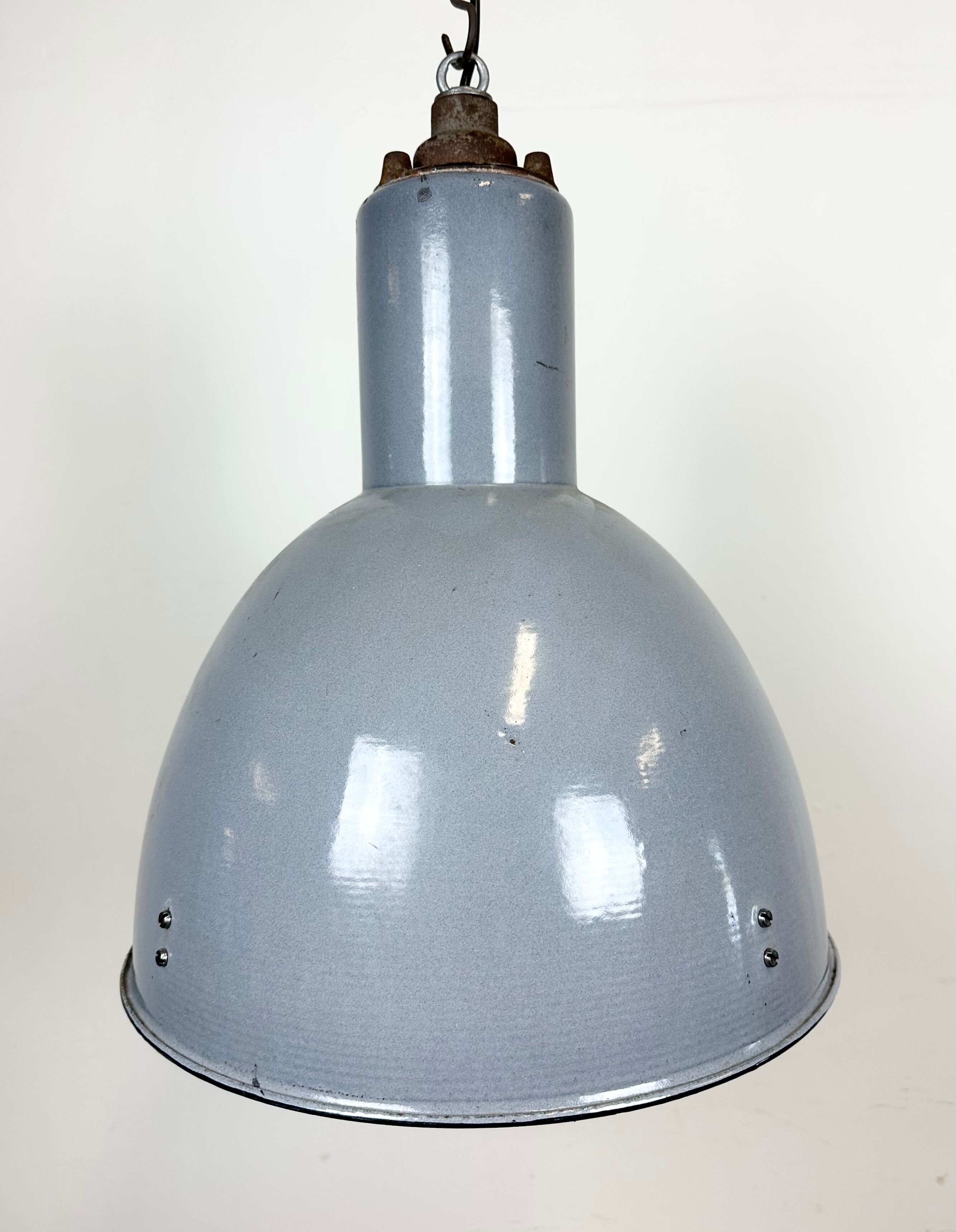 Bauhaus Grey Enamel Industrial Pendant Lamp, 1950s