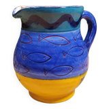 Carafe en Grès Bleu et Jaune à Motifs