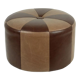 Vintage round pouf skai leather wood footstool brown pattern 44cm
