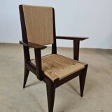 4 French mahogany and rope chairs 1950s