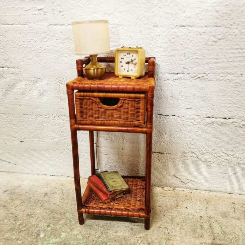 Woven wicker bedside table