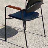 Vintage 1950s metal, oak and faux leather armchair