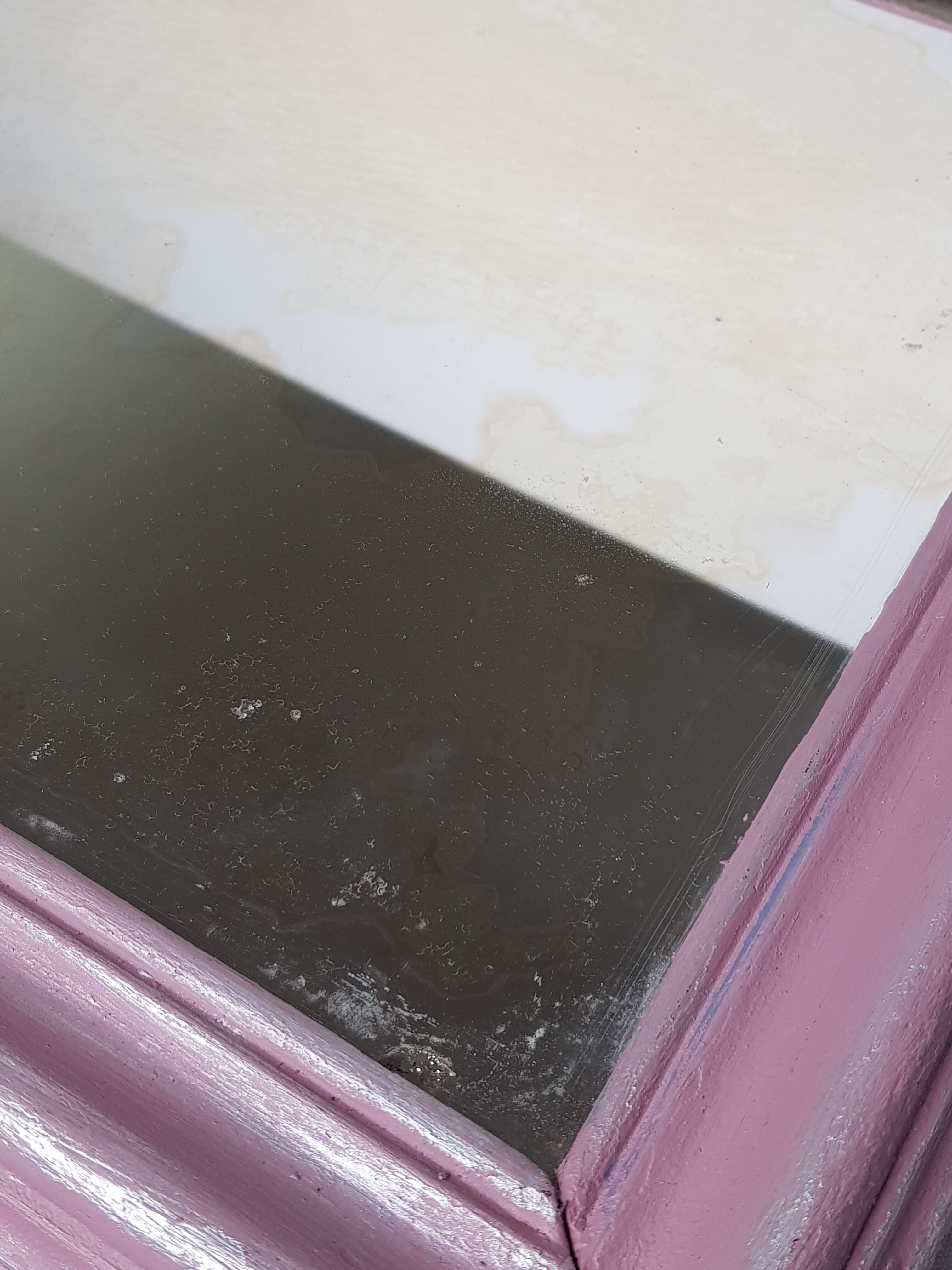 Old rectangular mirror, old pink color, silver patina 50 cm
