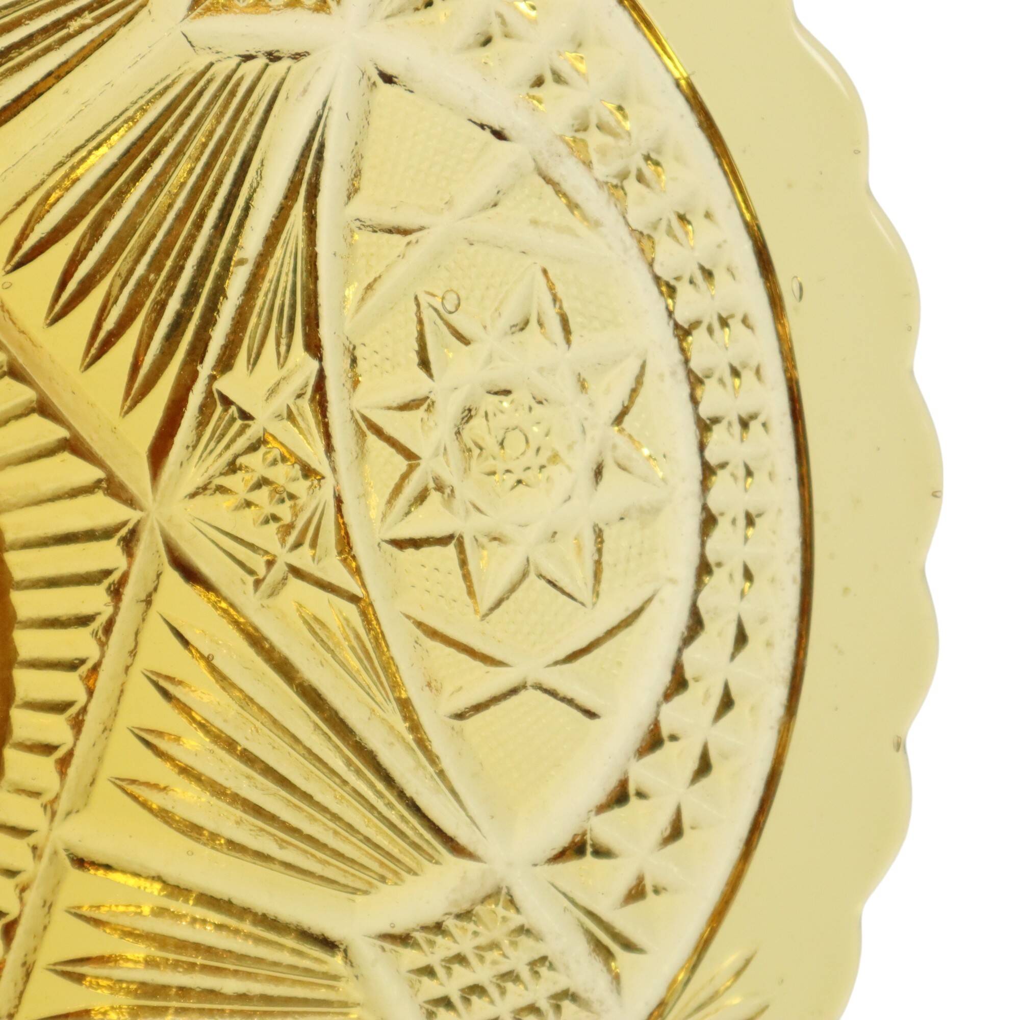 Vintage Art Deco Flat Fruit Bowl Amber Pressed Glass Fait en Belgique