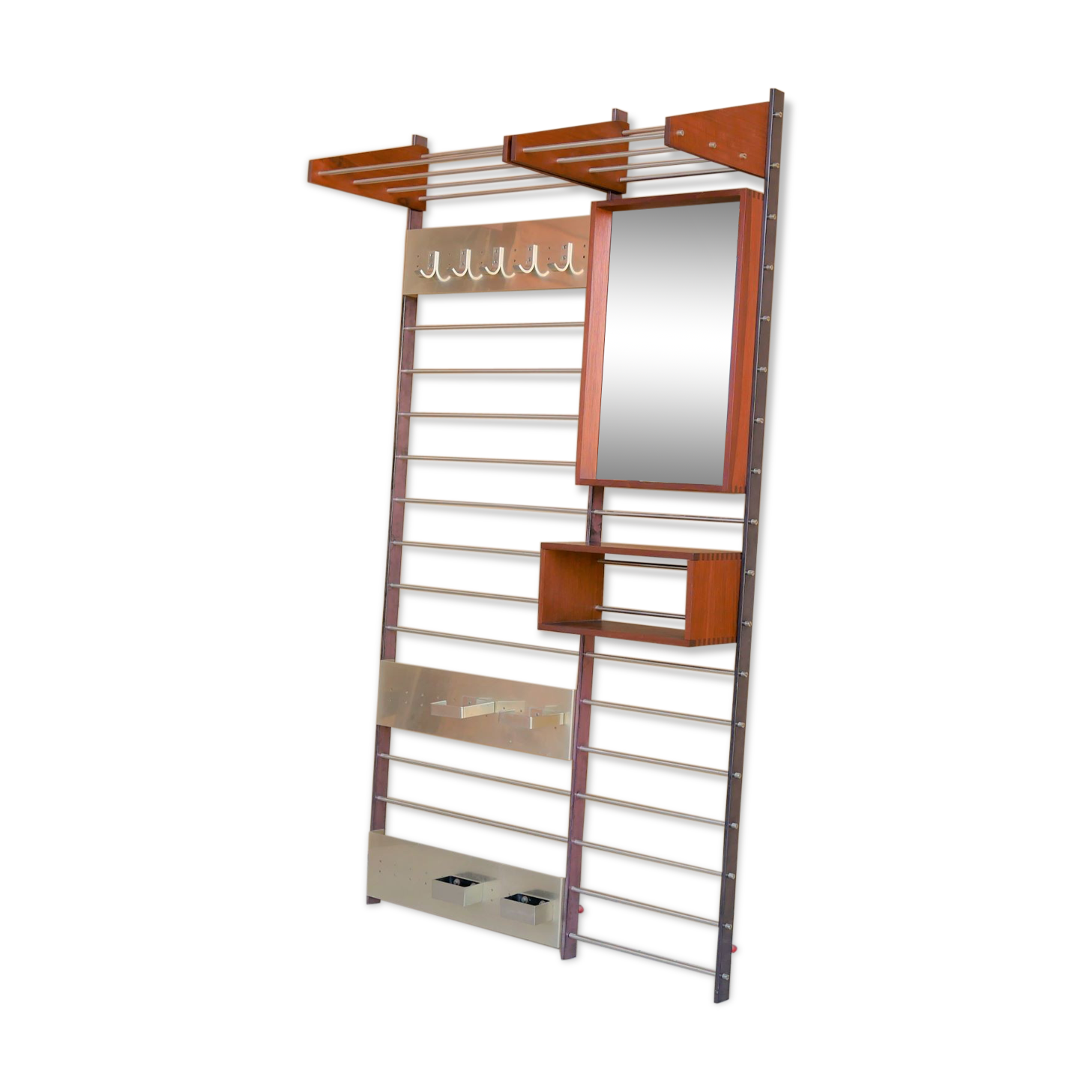 Vintage Scandinavian teak and aluminum coat holder