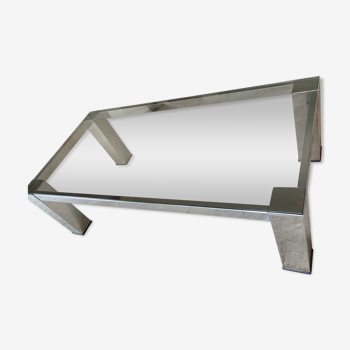 Table basse design années 70 métal chromé et verre