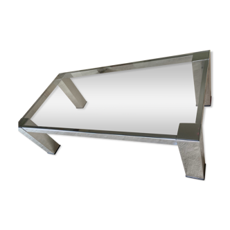 Table basse design années 70 métal chromé et verre