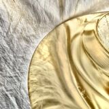 Massive vintage pendant light in gold metal and textured glass -