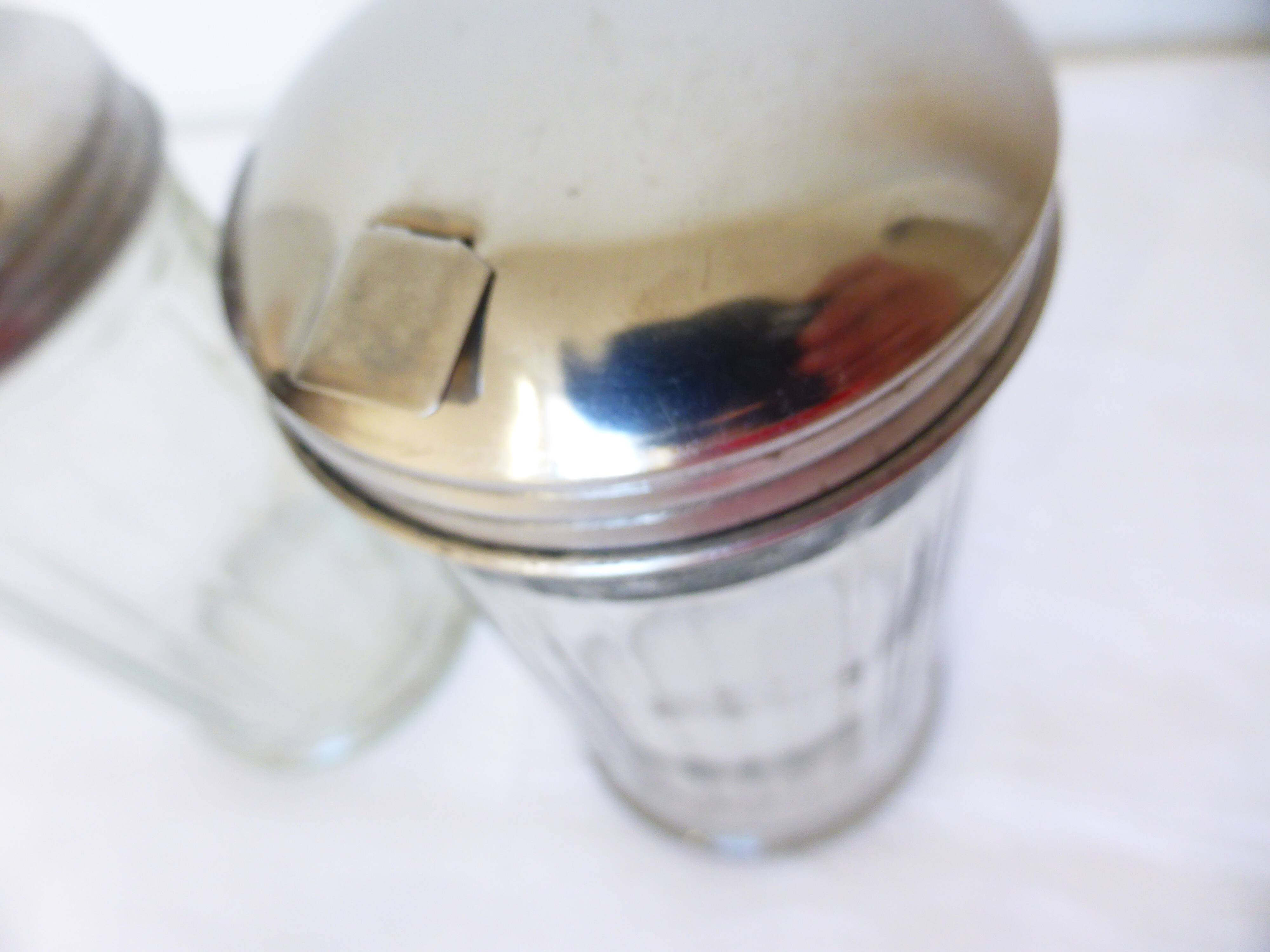 vintage glass and stainless steel sugar bowl