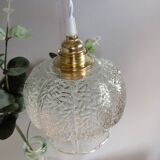 Lampe baladeuse suspension vintage verre texturé transparent, 1960