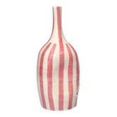 Vase artisanal bouteille rayé rose