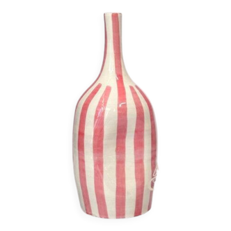 Striped pink artisanal bottle vase