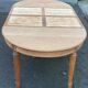 Renovated round Art Deco dining table in solid oak, 1950, 230cm extendable.