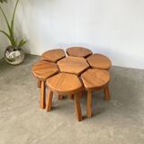 Flower coffee table set with elm tripod stools