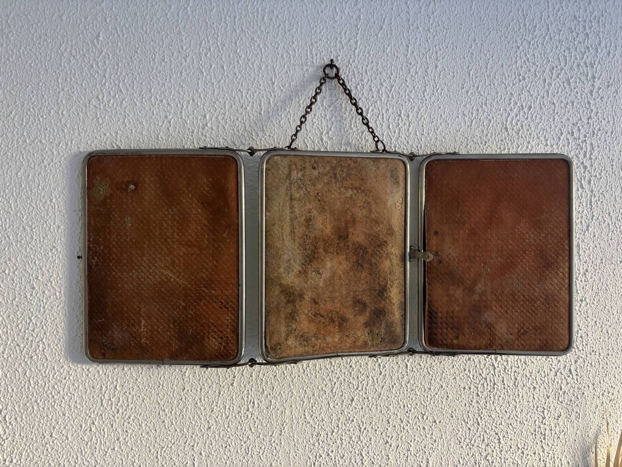 Vintage 1950 triptych mirror barber beveled crystal hairdresser - 25 x 59 cm