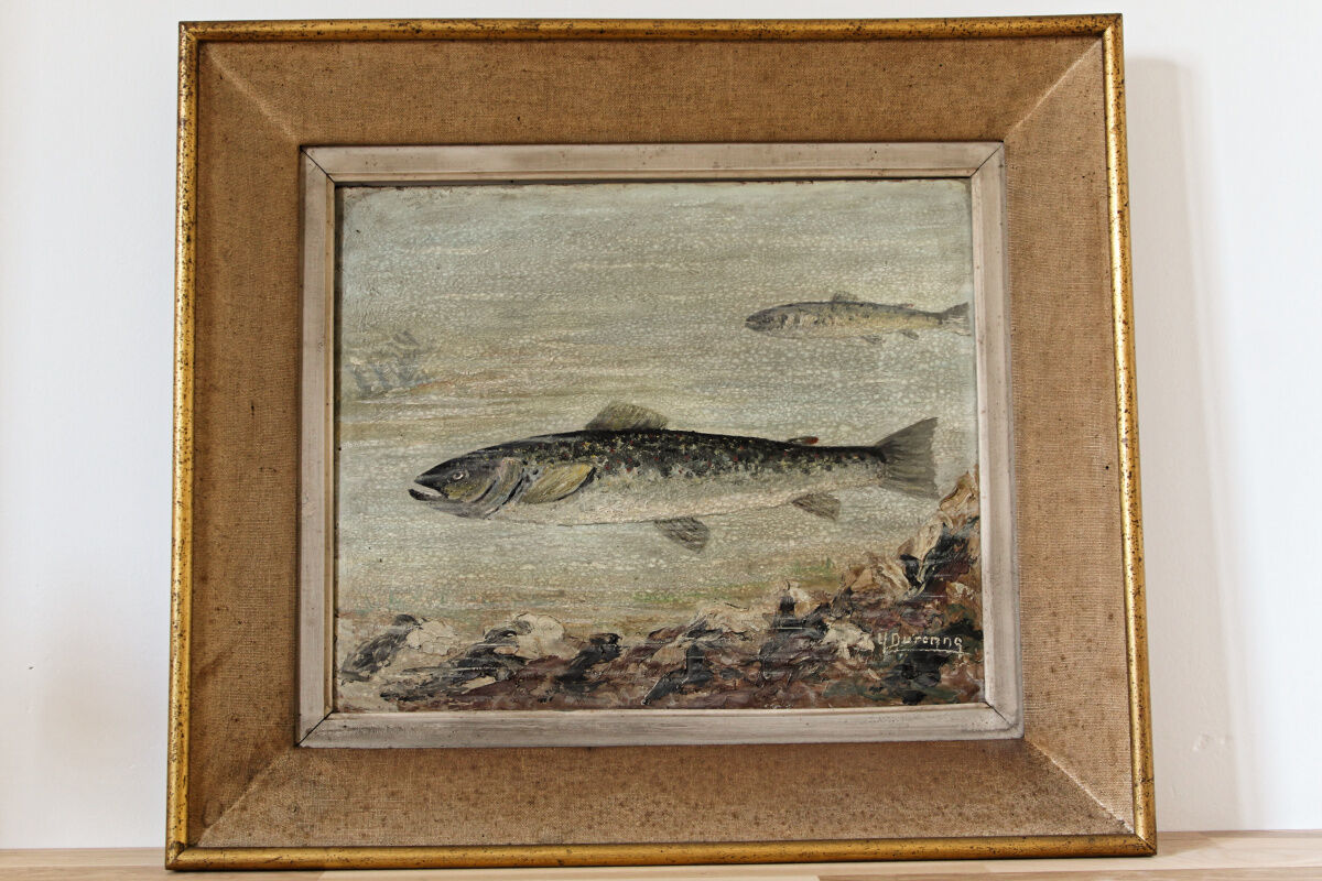 Oil on panel, trout, signed
