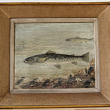 Oil on panel, trout, signed