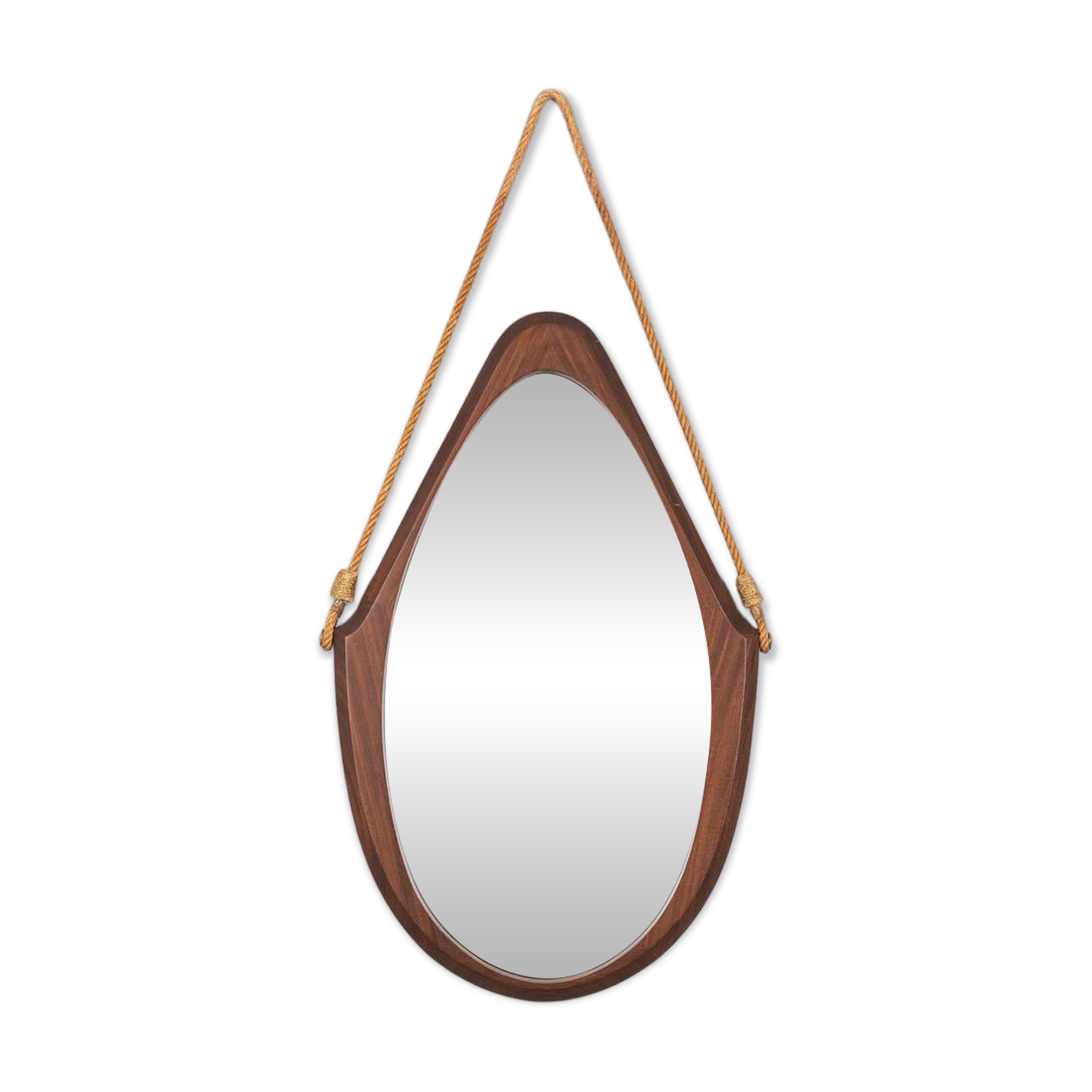 VINTAGE 1970S OVAL WALL MIRROR IN WOOD, ITALIAN DESIGN
